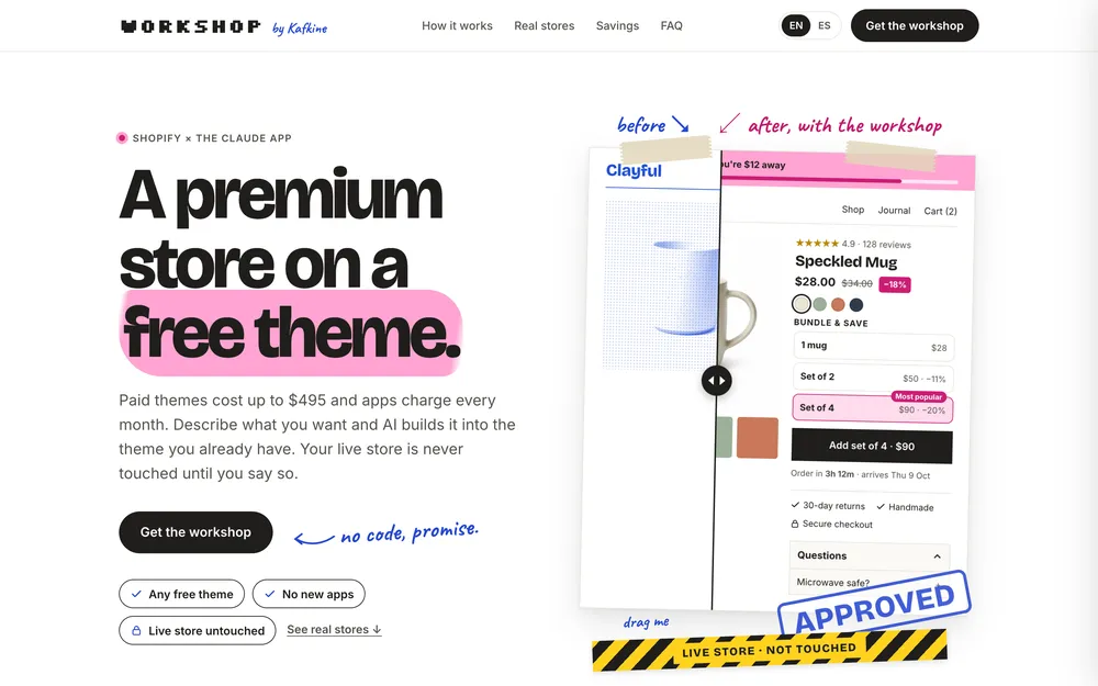 Workshop sales page: a premium store on a free theme